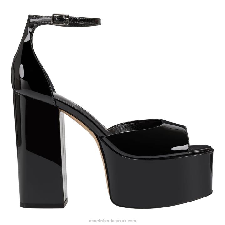 Kvinder Marc Fisher della platform sandal sort lak læder 2080574